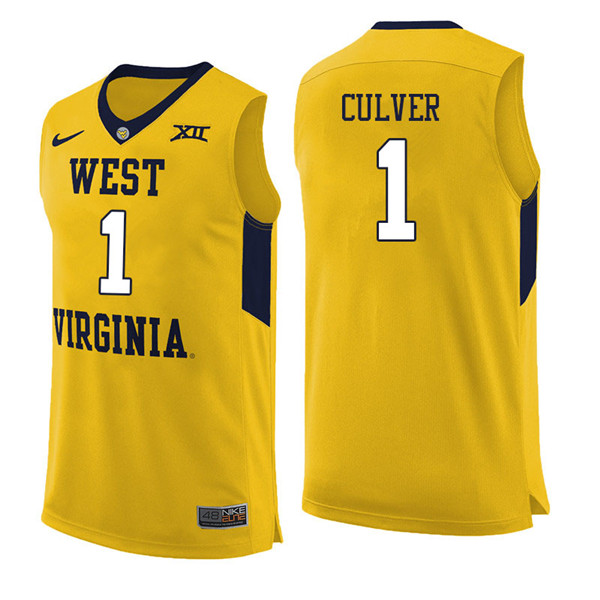Men #1 Derek Culver West Virginia Mountaineers College Basketball Jerseys Sale-Yellow